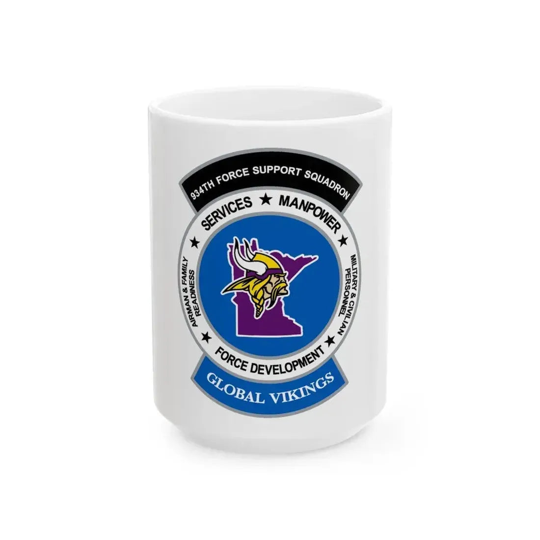 934th Force Support Sq. GLOBAL VIKINGS (U.S. Air Force) White Coffee Mug 15oz - Go Mug Yourself