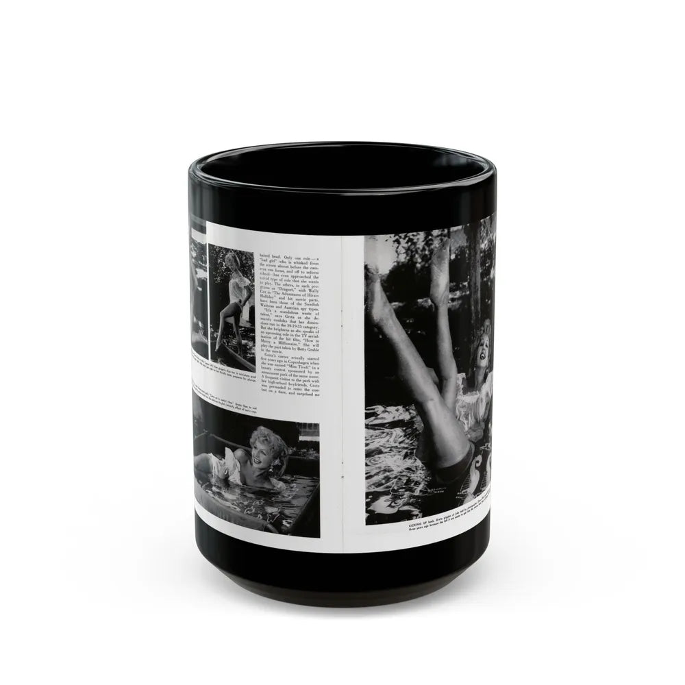 Greta Thyssen #128 - 2 Pages 4 B&W Photos from Modern Man Mag. April '57 (Vintage Female Icon) Black Coffee Mug-15oz-Go Mug Yourself