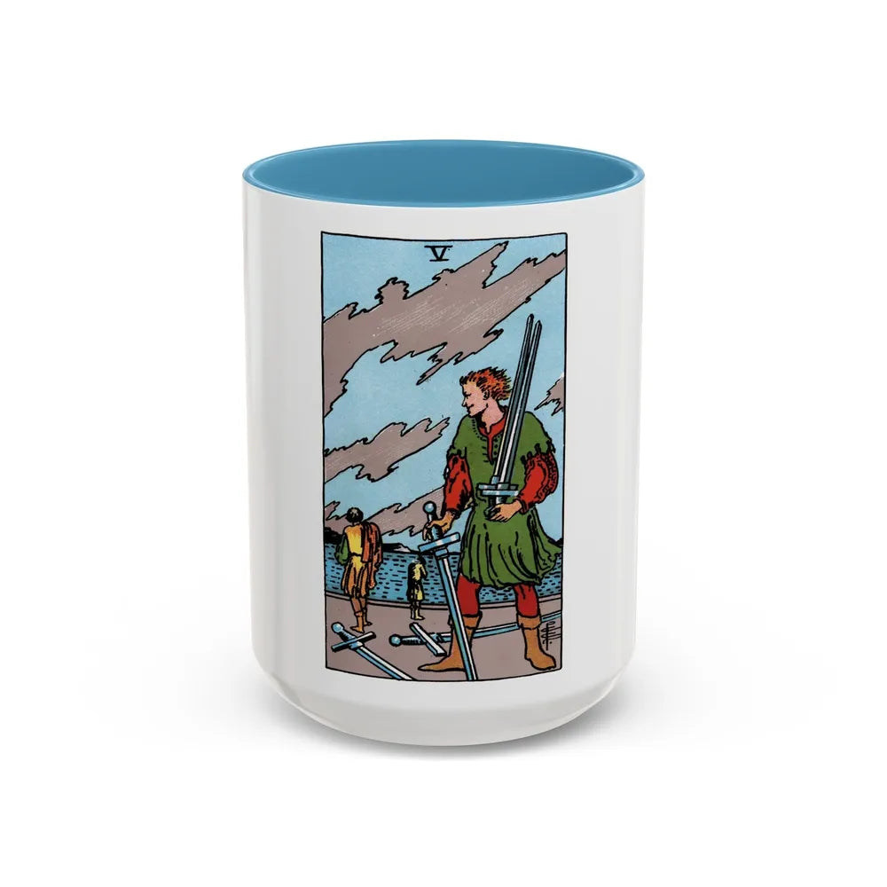 The 5 of Swords (Tarot Card) Accent Coffee Mug-15oz-Light Blue-Go Mug Yourself