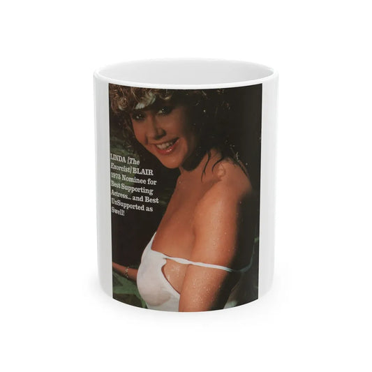 Linda Blair #340 - Circa 80's Magazine Clipping See through white wet top & one shoulder strap off (Vintage Female Icon) White Coffee Mug-11oz-Go Mug Yourself