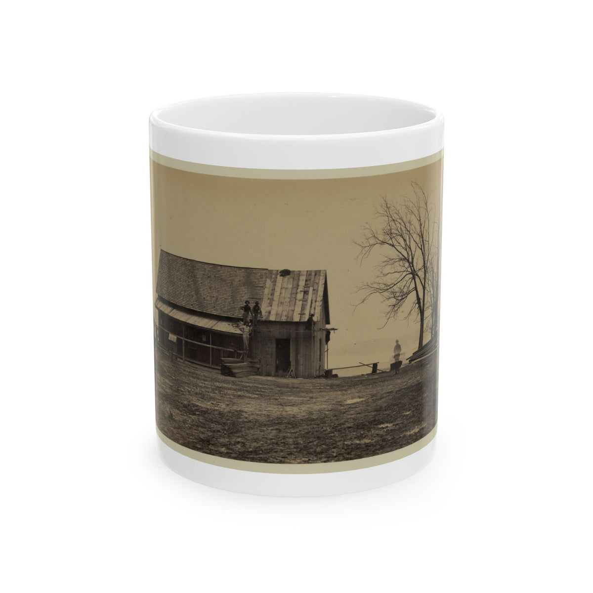 Workers Constructing A Wood Building (U.S. Civil War) White Coffee Mug