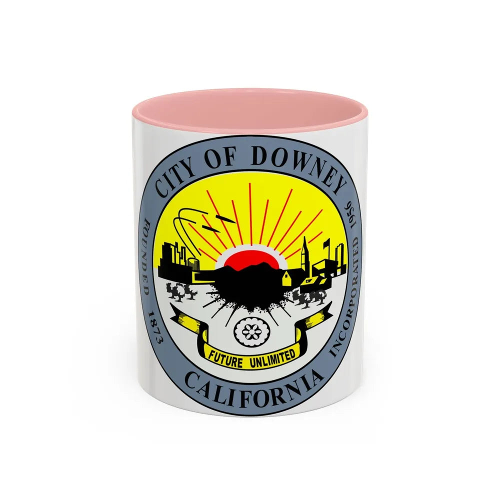 Seal of Downey California - Accent Coffee Mug-11oz-Pink-Go Mug Yourself