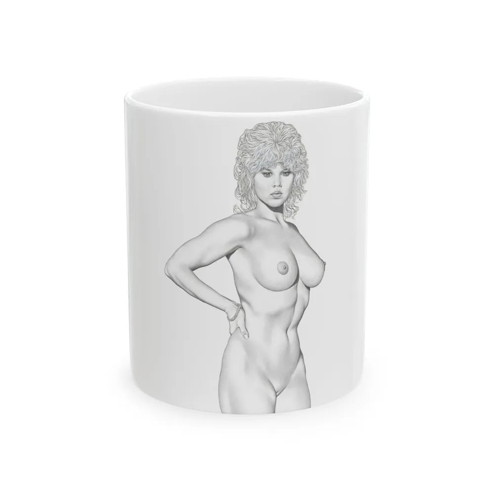 Linda Blair #170 - Nude Pencil Drawing (Vintage Female Icon) White Coffee Mug-11oz-Go Mug Yourself