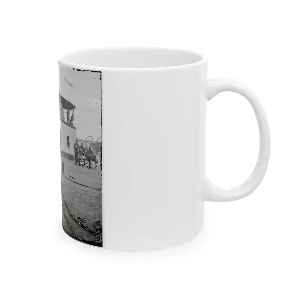 Charleston Harbor, S.C. Deck And Officers Of U.S.S. Monitor Catskill; Lt. Comdr. Edward Barrett Seated On The Turret (U.S. Civil War) White Coffee Mug-Go Mug Yourself