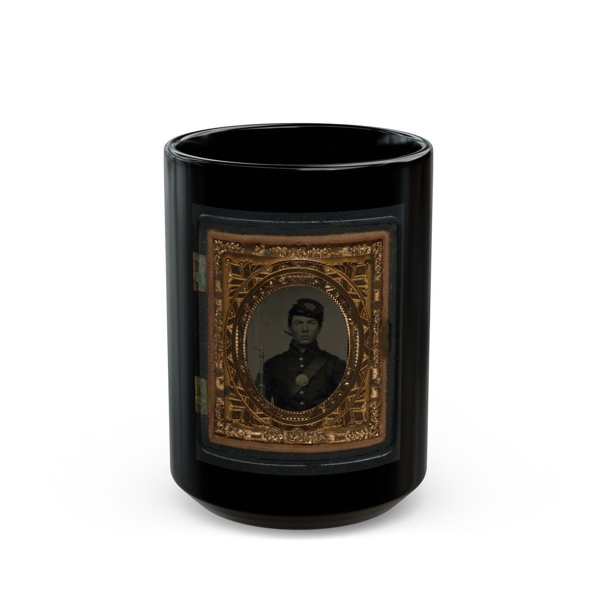Unidentified Soldier In Union Uniform And Forage Cap With Bayoneted Musket (U.S. Civil War) Black Coffee Mug