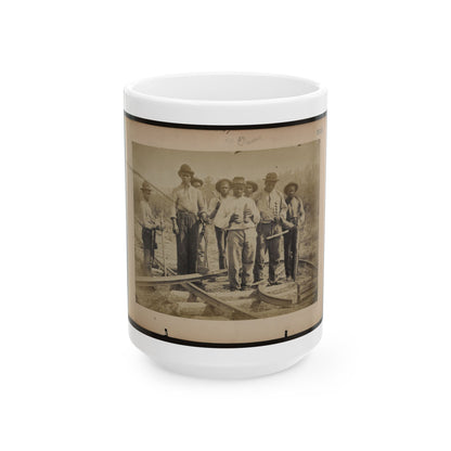 Military Railroad Operations In Northern Virginia  Men Standing On Railroad Track (U.S. Civil War) White Coffee Mug