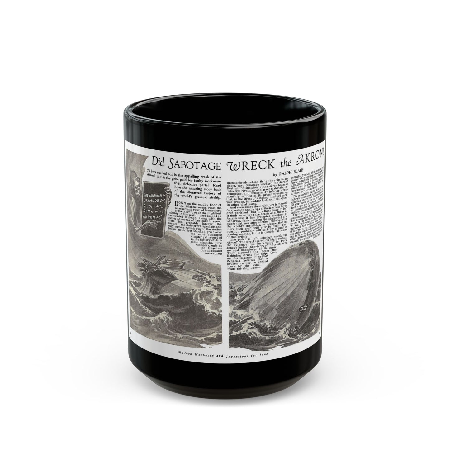 Did Sabotage Wreck the Akron, Modern Mechanix, June 1933 - Black Coffee Mug-15oz-Go Mug Yourself