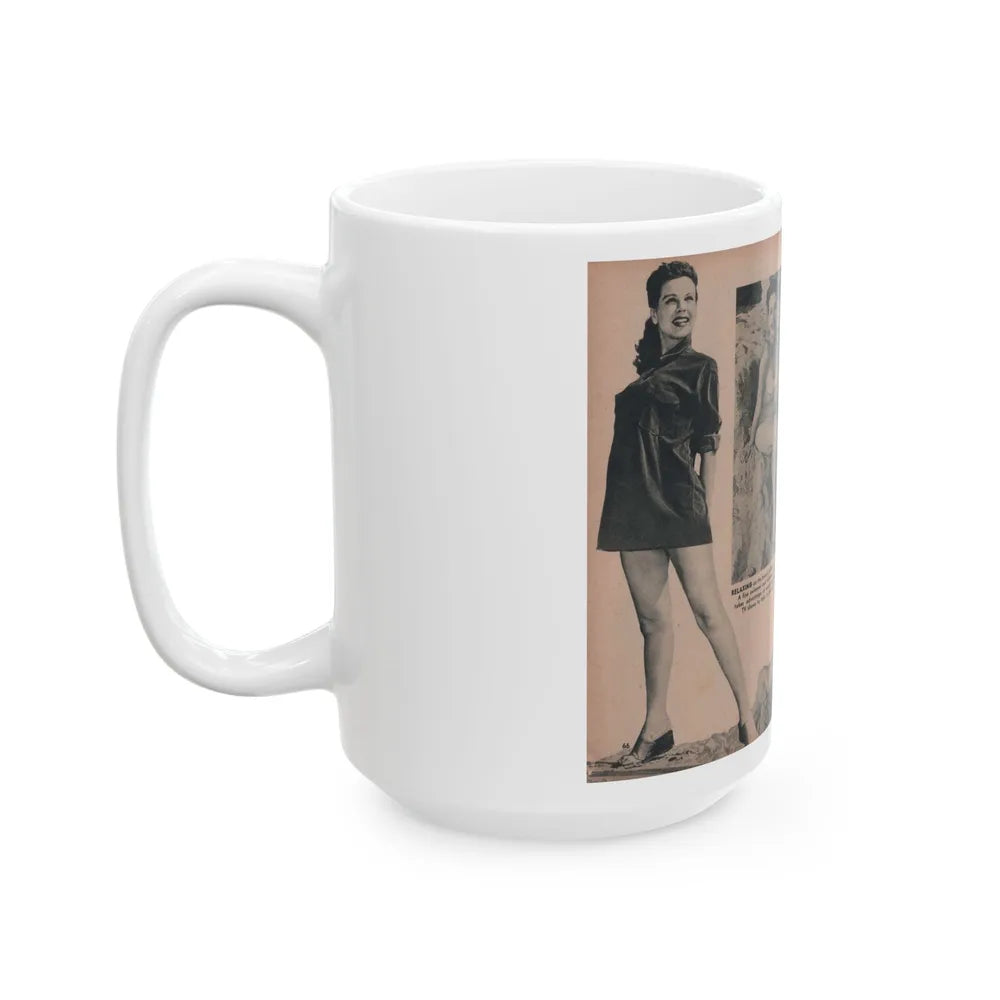 Pamela Duncan #27 - PHOTO Digest Mag. March '55 - 4 B&W Photos (Vintage Female Icon) White Coffee Mug-Go Mug Yourself