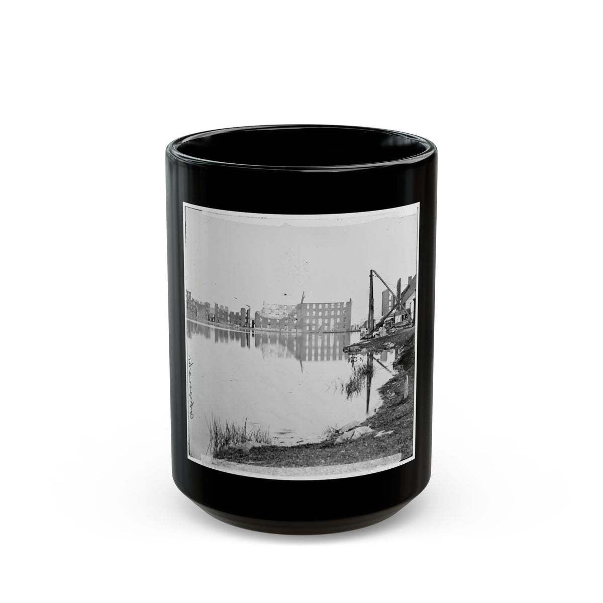 Richmond, Va. Ruined Buildings On Banks Of The Canal Basin (U.S. Civil War) Black Coffee Mug