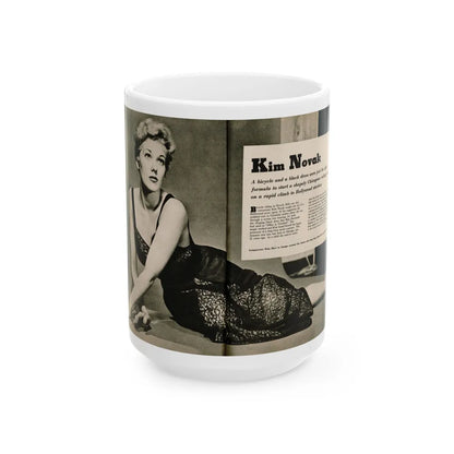 Kim Novak #383 - Fabulous Females Mag. Issue #1 '55 - 1 B&W Centerfold (Vintage Female Icon) White Coffee Mug-15oz-Go Mug Yourself