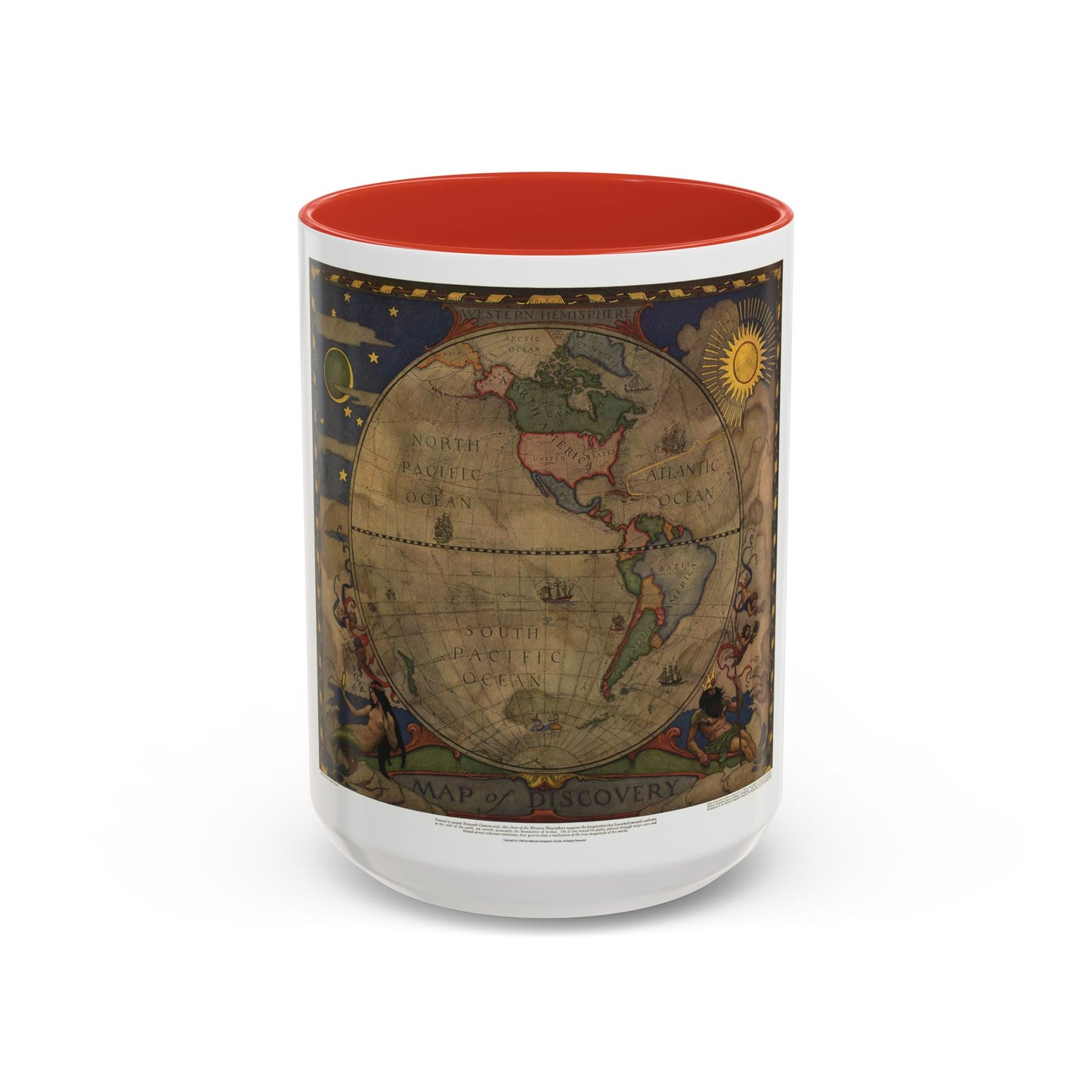 Map of Discovery- Western Hemisphere (1928) (Map) Accent Coffee Mug