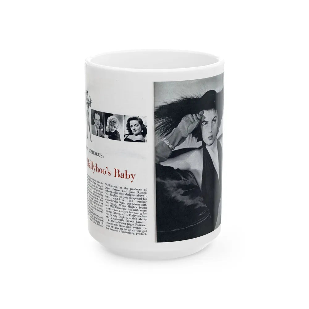 Faith Domergue #227 - [Pages 58 & 59] Pages 1 & 2 of 14+1 B&W Photo & Long Article on her from Pageant Digest Mag. April '51 (Vintage Female Icon) White Coffee Mug-15oz-Go Mug Yourself