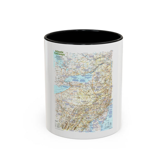 Detailed regional map of the Great Lakes, New York, Pennsylvania and Atlantic coast in cream, light blue and sage green.