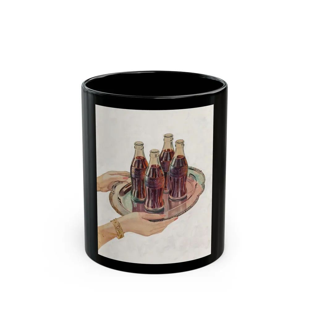 Cokes on a Tray, Coca-Cola advertisement, 1947 - Black Coffee Mug-11oz-Go Mug Yourself