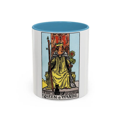 The Queen of Wands (Tarot Card) Accent Coffee Mug-11oz-Light Blue-Go Mug Yourself