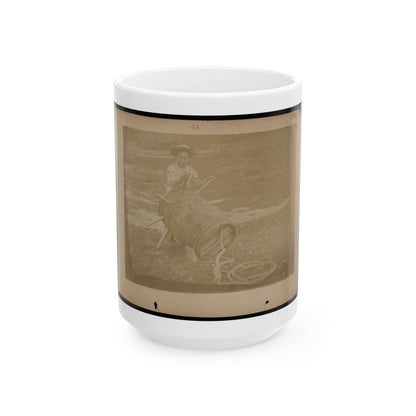 A Child Leaning Against A Barrel With Wooden Spikes (U.S. Civil War) White Coffee Mug