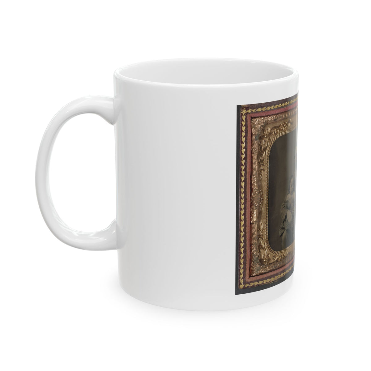 Unidentified Soldier In Confederate 1st Lieutenant's Uniform With Wife And Baby (U.S. Civil War) White Coffee Mug