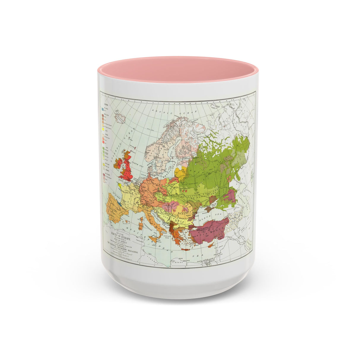 Europe & Adjoining Asia & Africa - The Races of (1919) (Map) Accent Coffee Mug