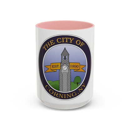 Seal of Corning NY - Accent Coffee Mug-15oz-Pink-Go Mug Yourself