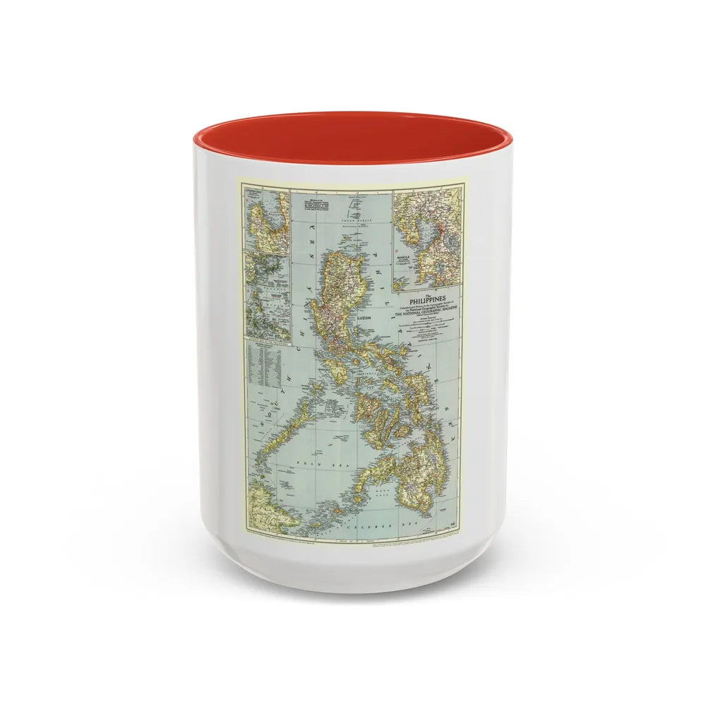 Philippines, The (1945) (Map) Accent Coffee Mug-15oz-Red-Go Mug Yourself