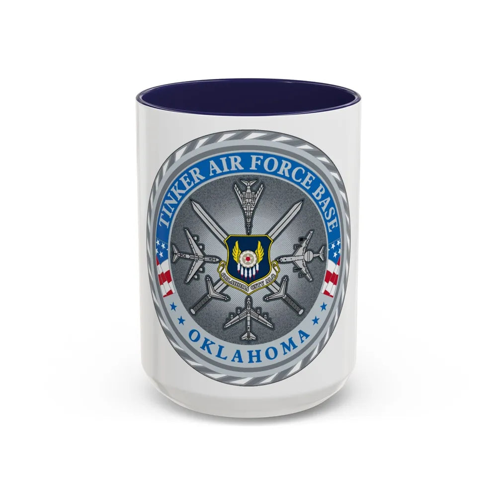 Tinker AF Base (U.S. Air Force) Accent Coffee Mug-15oz-Navy-Go Mug Yourself