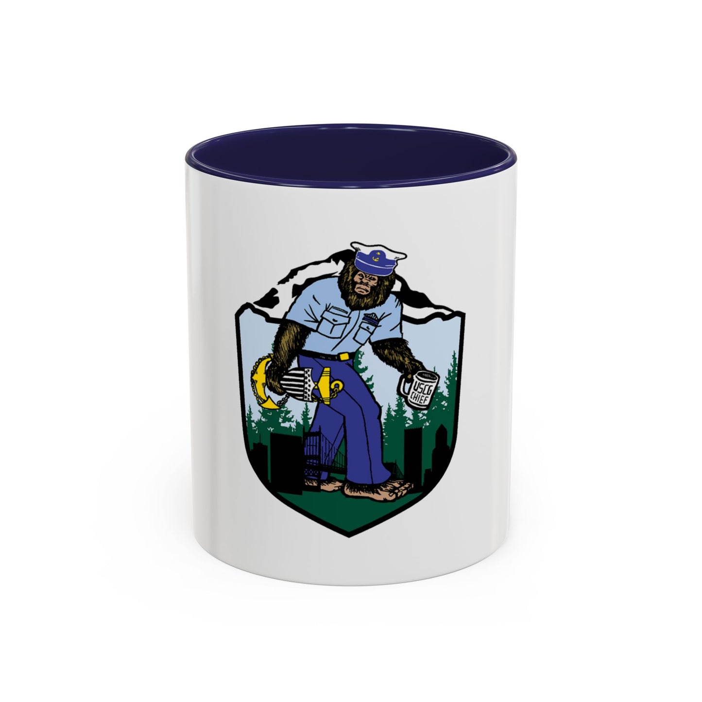 USCG Sailor Squatch (U.S. Coast Guard) Accent Coffee Mug