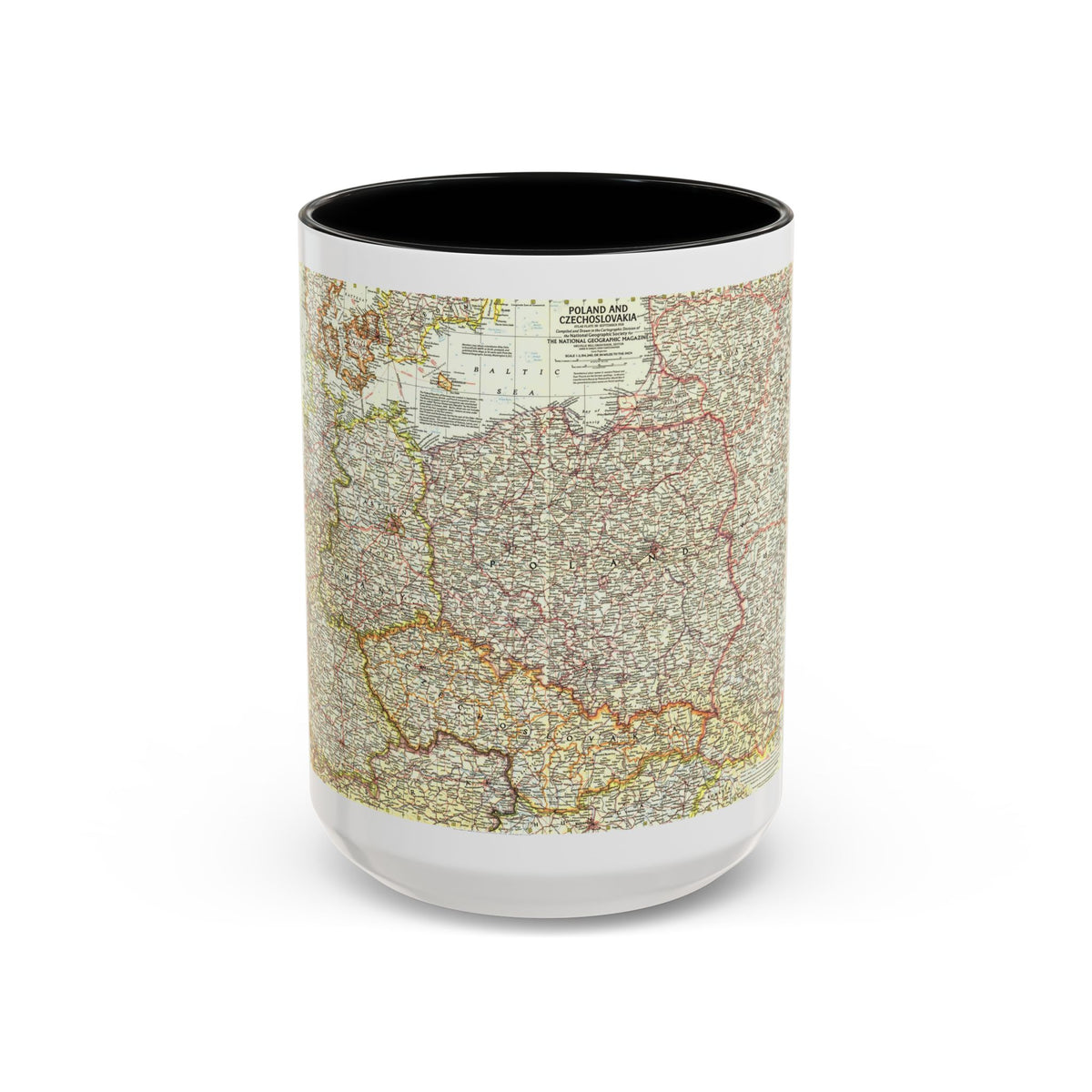 Poland and Czechoslovakia (1958) (Map) Accent Coffee Mug