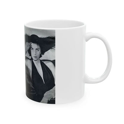 Faith Domergue #227 - [Pages 58 & 59] Pages 1 & 2 of 14+1 B&W Photo & Long Article on her from Pageant Digest Mag. April '51 (Vintage Female Icon) White Coffee Mug-Go Mug Yourself