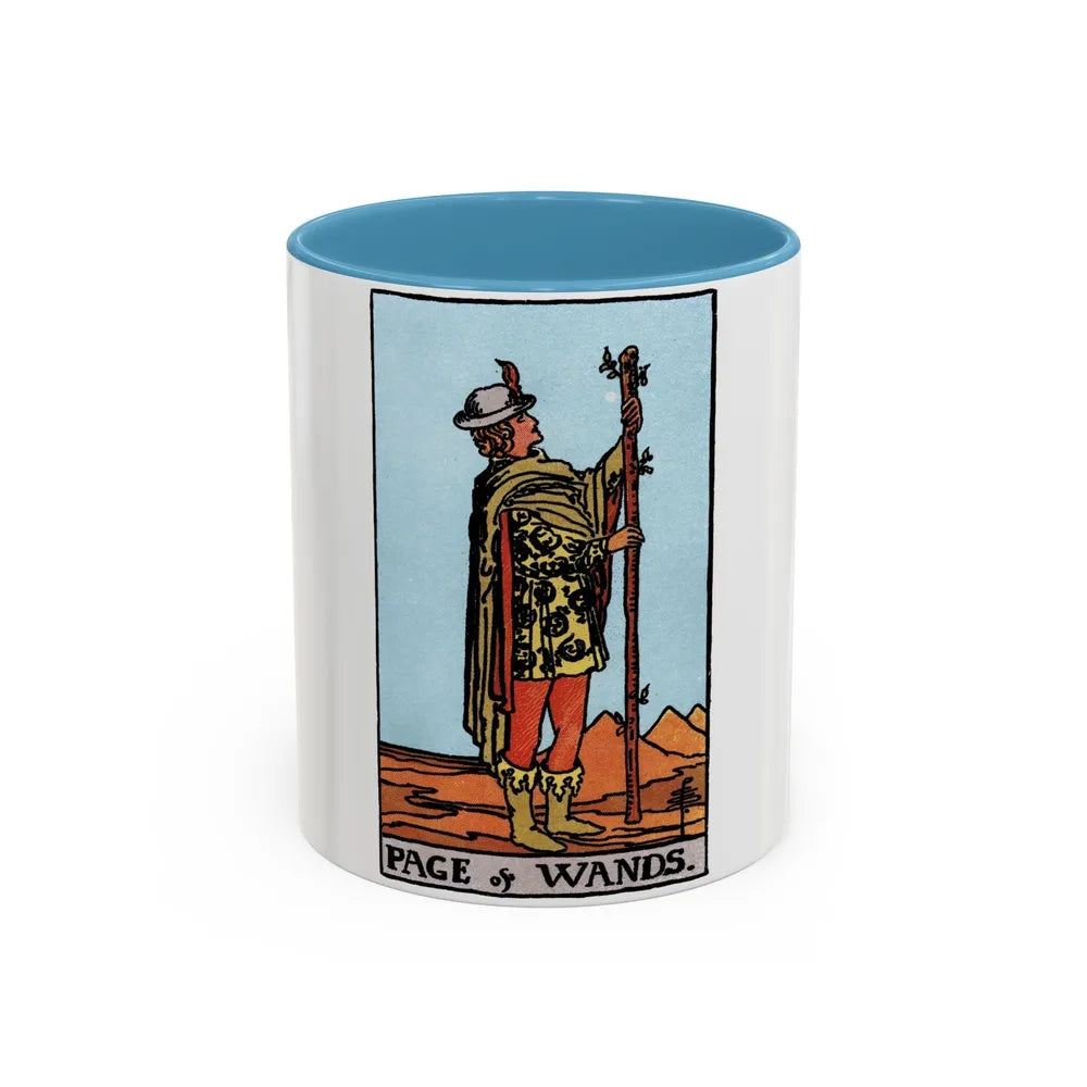 The Page of Wands (Tarot Card) Accent Coffee Mug-11oz-Light Blue-Go Mug Yourself