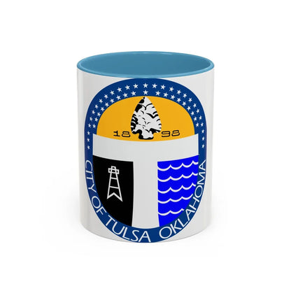 Seal of Tulsa Oklahoma - Accent Coffee Mug-11oz-Light Blue-Go Mug Yourself