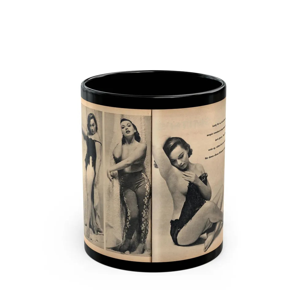 Dawn Richard #42 - [Pages 32 & 33] Including Pages 3 & 4 of 4 with B&W 3 Photos & Caption from FOR MEN ONLY Mag. Nov. '57 (Vintage Female Icon) Black Coffee Mug-11oz-Go Mug Yourself