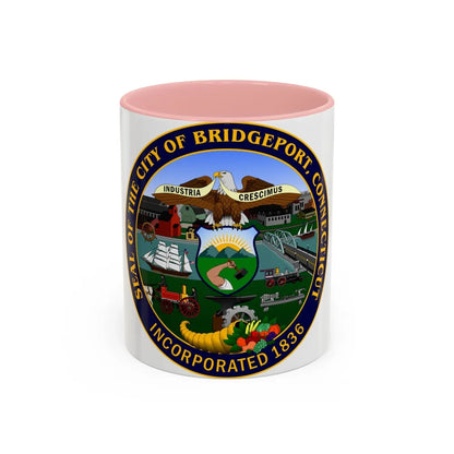 Seal of Bridgeport Connecticut - Accent Coffee Mug-11oz-Pink-Go Mug Yourself