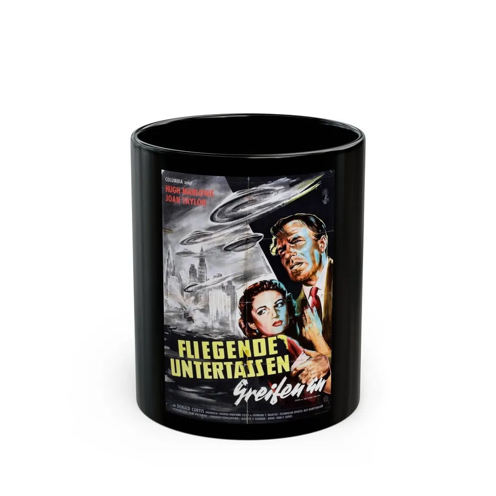 EARTH VS THE FLYING SAUCERS (GERMAN) 1956 Movie Poster - Black Coffee Mug-11oz-Go Mug Yourself