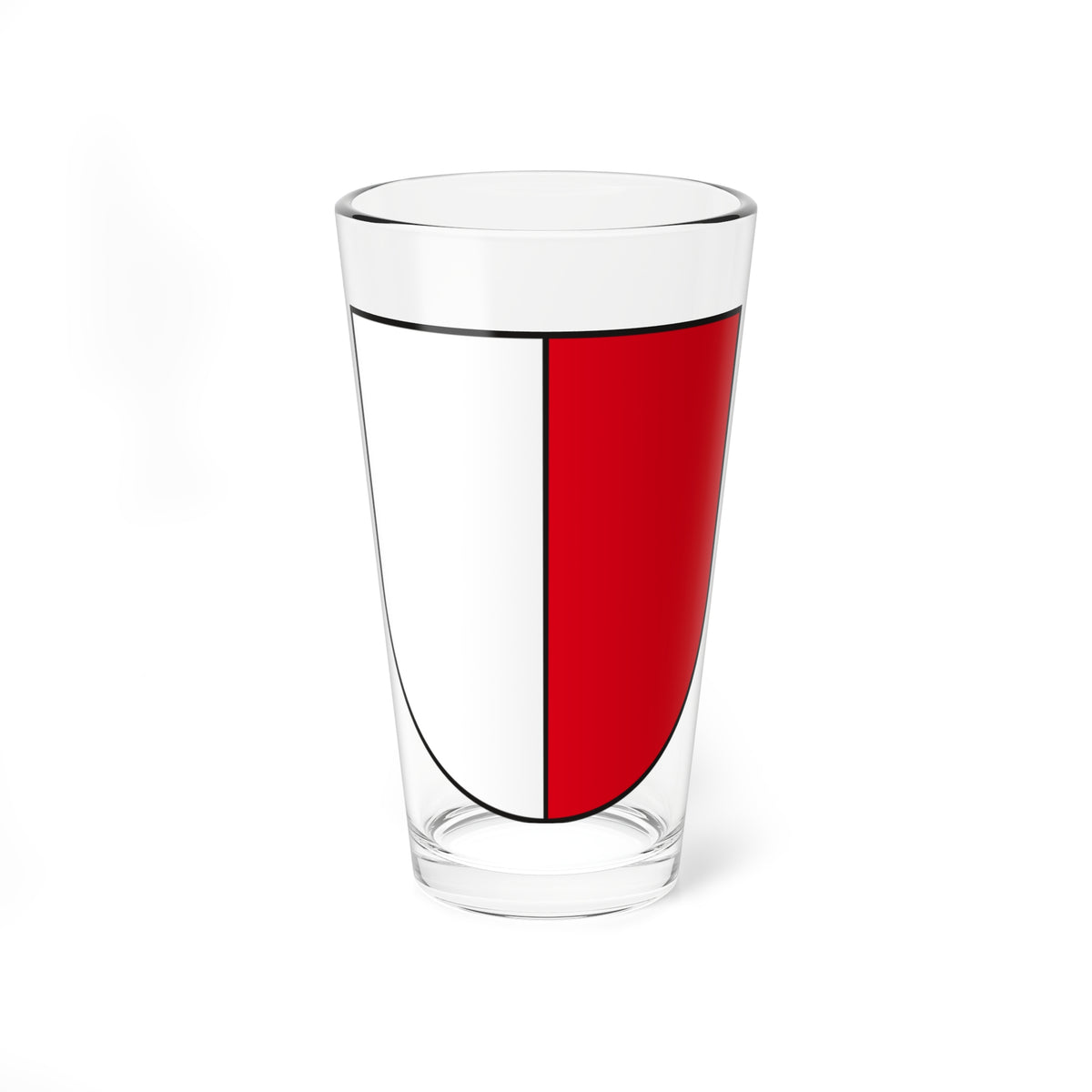 A heater-shaped shield divided vertically into a white half and a red half, outlined in black.