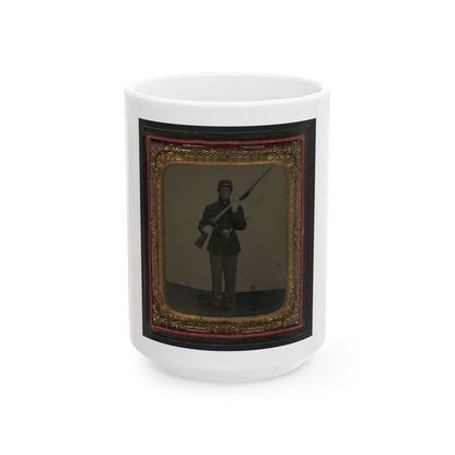 Unidentified Soldier In Union Uniform And Dress Gloves With Musket, Revolver, And Cap Box (U.S. Civil War) White Coffee Mug