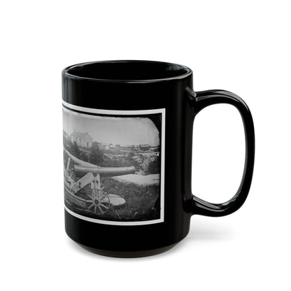 Yorktown, Va. Confederate Naval Gun; In Background Is Nelson Church, Used As A Hospital (U.S. Civil War) Black Coffee Mug