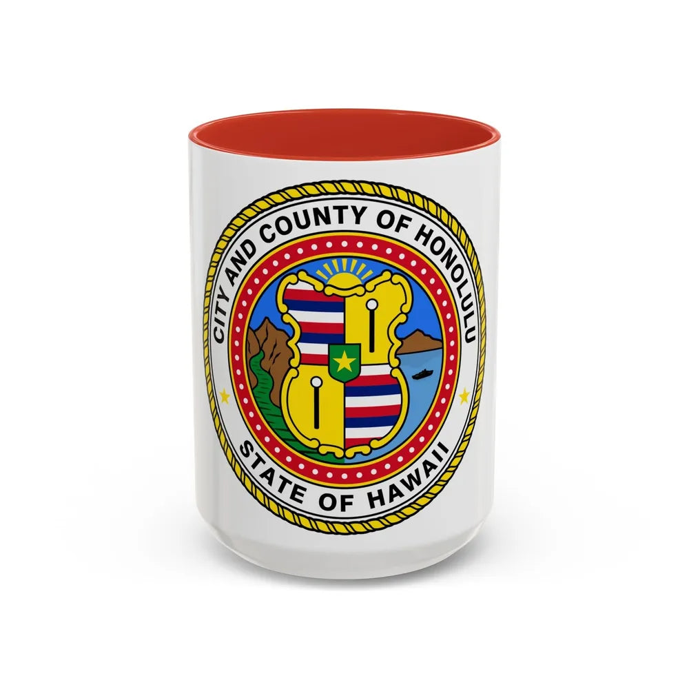 Seal of Honolulu Hawaii - Accent Coffee Mug-15oz-Red-Go Mug Yourself