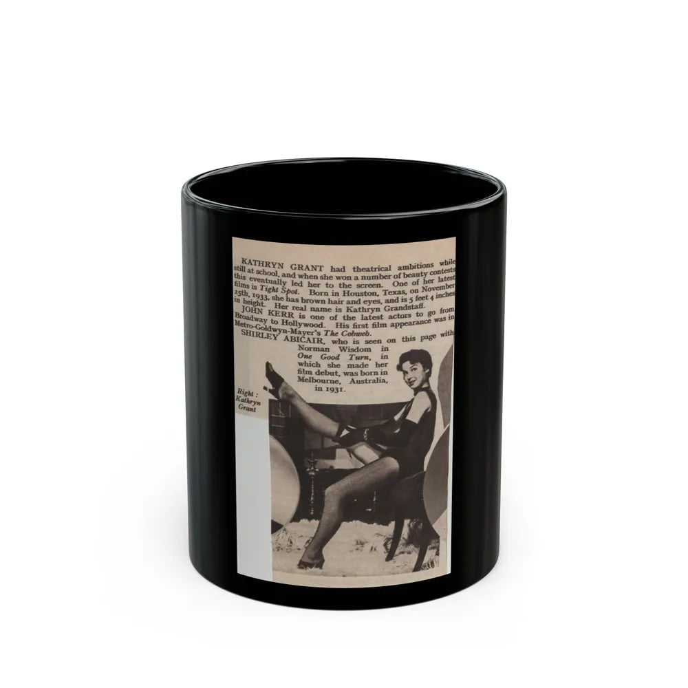 Kathryn Grant #129 - 3x4.75 Small B&W Pin-Up Magazine Clipping & Brief Article (Vintage Female Icon) Black Coffee Mug-11oz-Go Mug Yourself