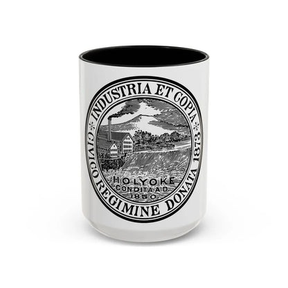 Seal of Holyoke Massachusetts - Accent Coffee Mug-15oz-Black-Go Mug Yourself