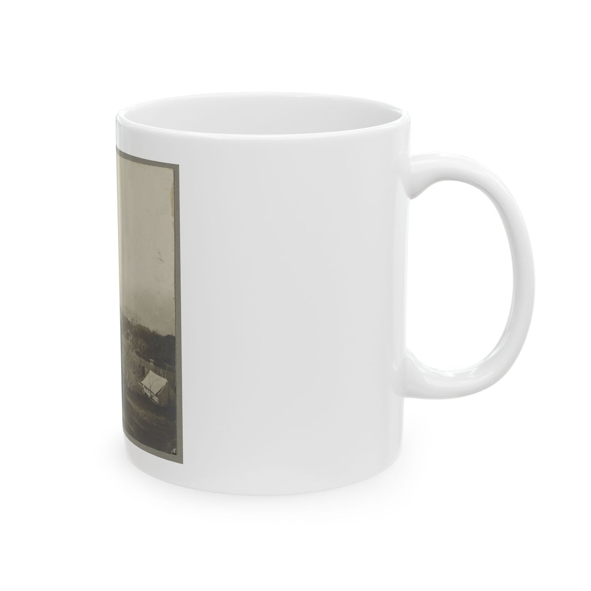 An Aerial View Of A House, Tents, And Other Buildings Partly Obscured By Trees (U.S. Civil War) White Coffee Mug