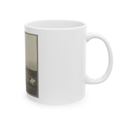 An Aerial View Of A House, Tents, And Other Buildings Partly Obscured By Trees (U.S. Civil War) White Coffee Mug
