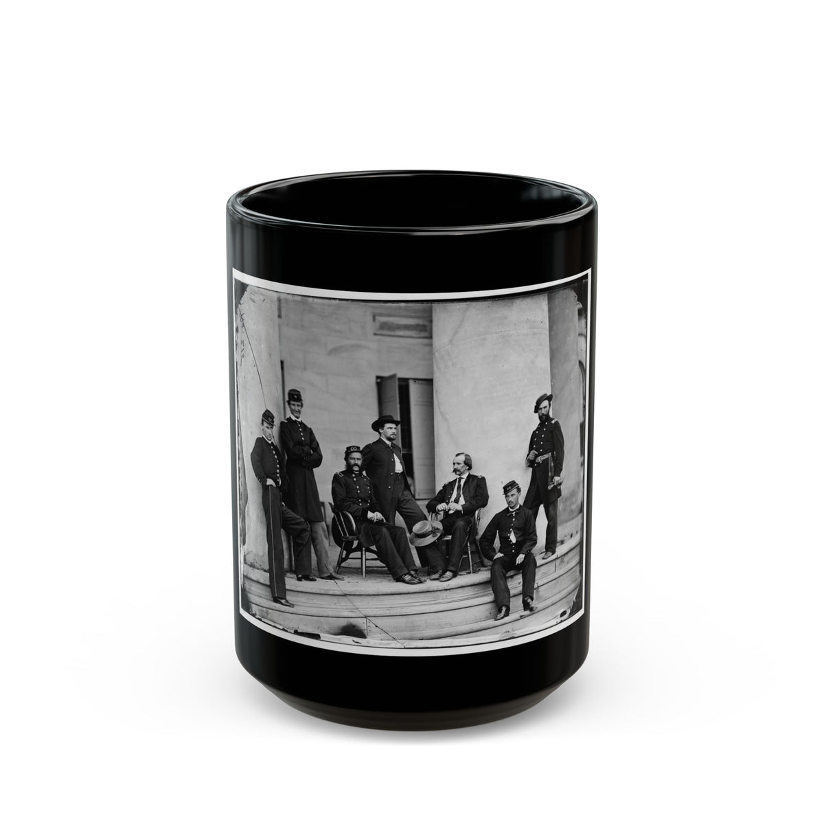 Arlington, Va. Brig. Gen. Gustavus A. Derussey (Third From Left) And Staff On Portico Of Arlington House (U.S. Civil War) Black Coffee Mug