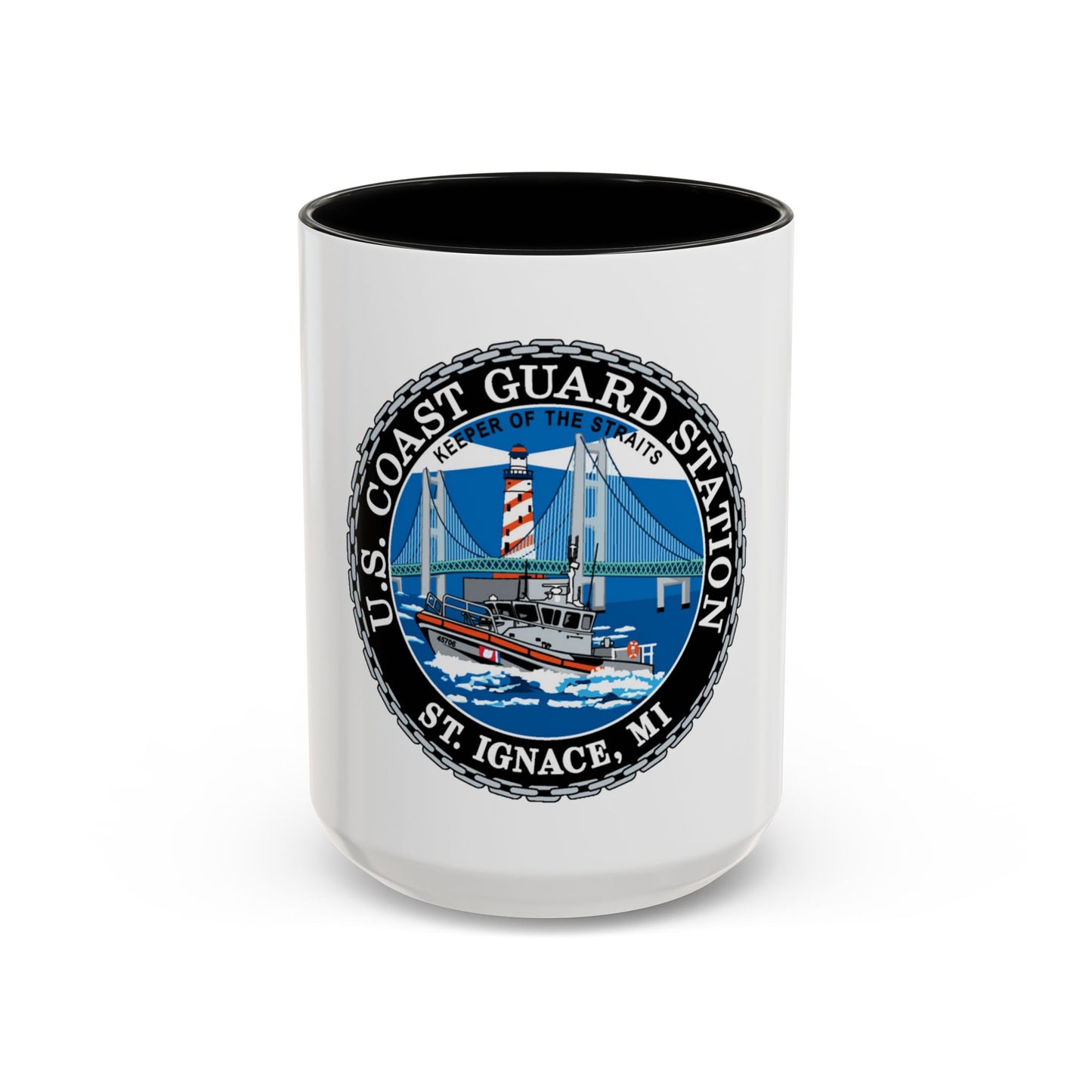 USCG Station St Ignace MI (U.S. Coast Guard) Accent Coffee Mug
