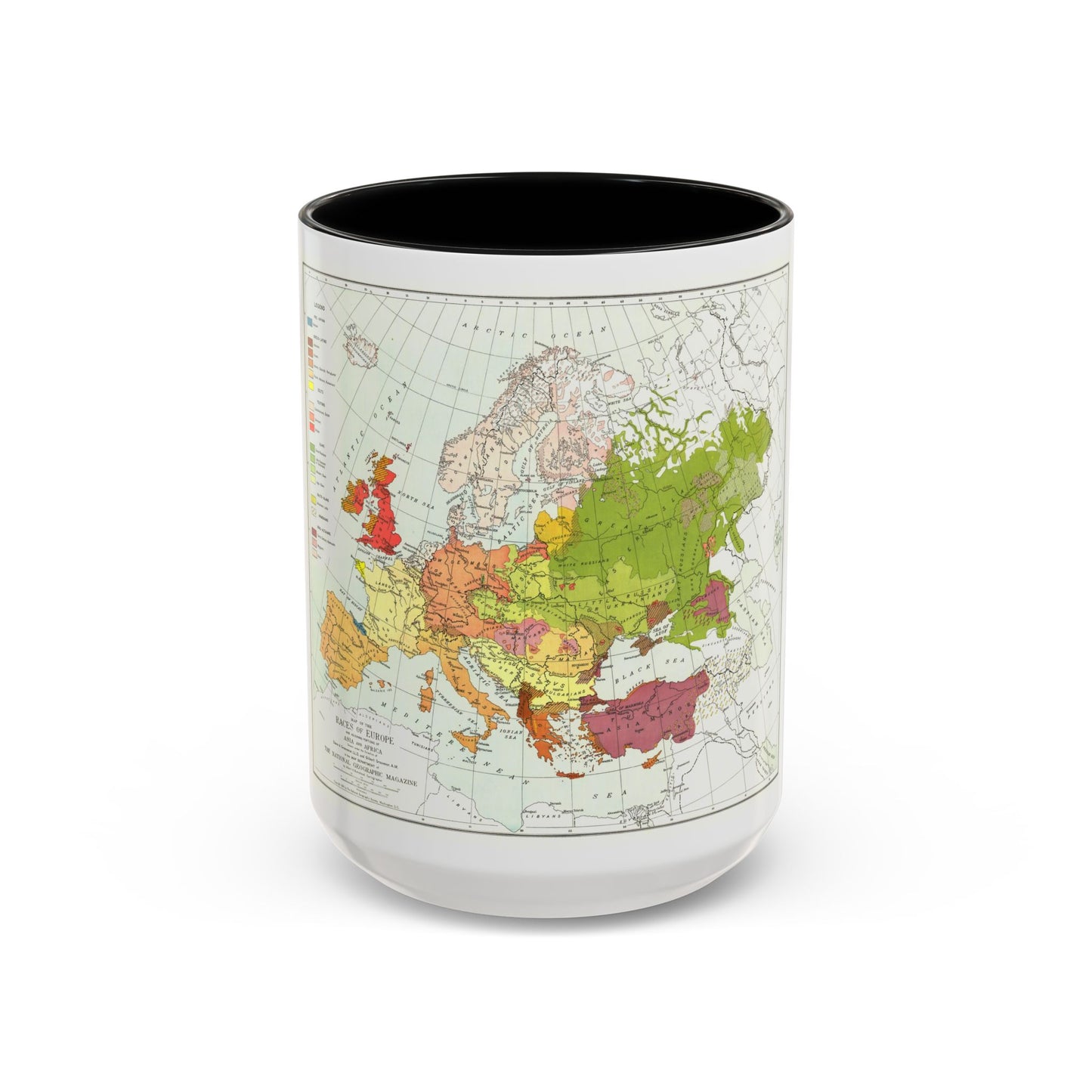 Europe & Adjoining Asia & Africa - The Races of (1919) (Map) Accent Coffee Mug