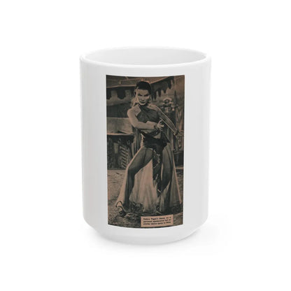 Debra Paget #516 - Magazine Clipping B&W Photo & Caption from 1954 ''Princess of The Nile'' '54 Promo Photo (Vintage Female Icon) White Coffee Mug-15oz-Go Mug Yourself