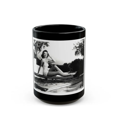 Dorothy Malone #245 - 8x10 B&W Full Body Early or Mid 50's 1-Piece Cheesecake Swimsuit Photo (Vintage Female Icon) Black Coffee Mug-15oz-Go Mug Yourself