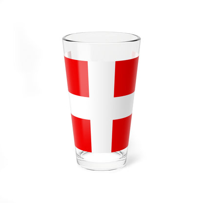 Simple flat vector flag with a bold white cross dividing a red field into four quadrants.