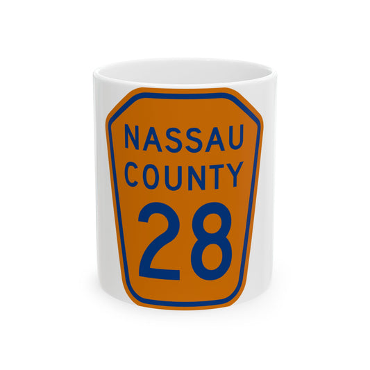 Nassau County 28 NY (New York) (Road Sign) White Coffee Mug