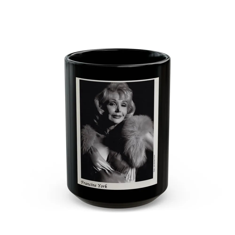 Francine York #171 - 8x10 B&W very recent Upper Body Glamour Night Gown with, Fur Photo on Postcard Paper (Vintage Female Icon) Black Coffee Mug-15oz-Go Mug Yourself