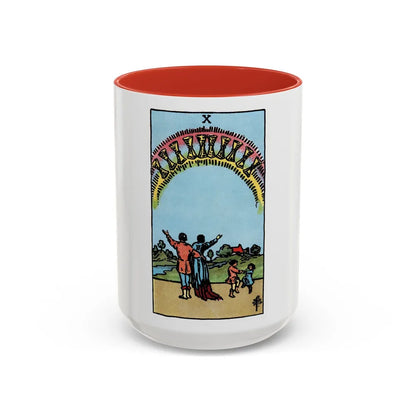 The 10 of Cups (Tarot Card) Accent Coffee Mug-15oz-Red-Go Mug Yourself